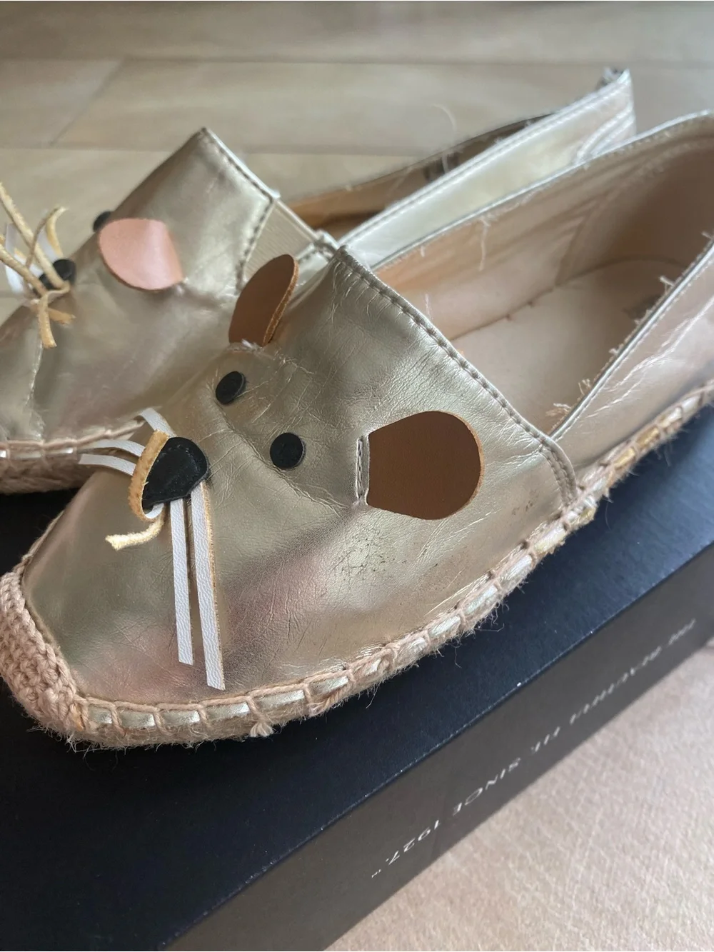 Gold Metallic Espadrille Mouse Slip-On Shoes